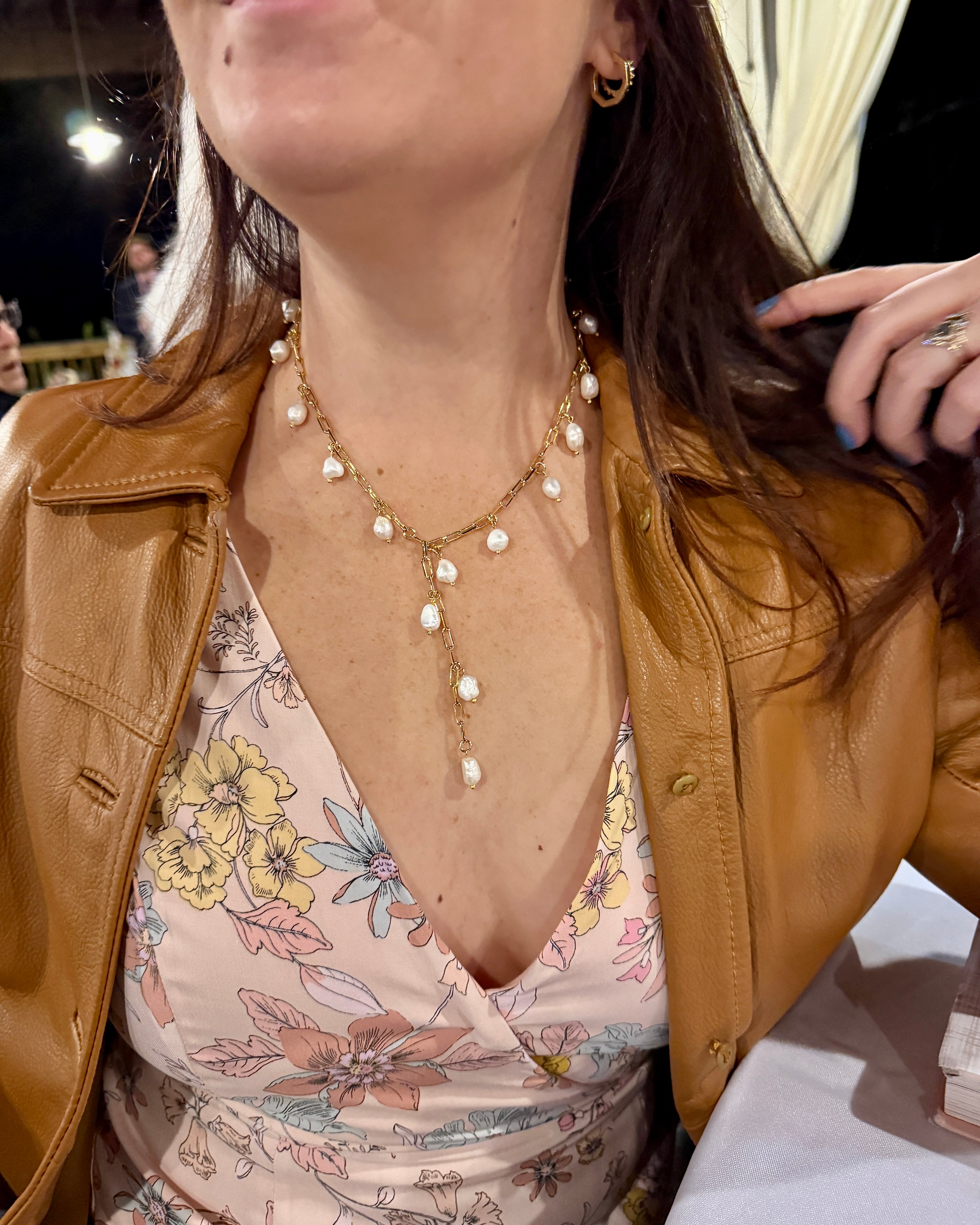 Chunky Pearl Lariat Necklace
