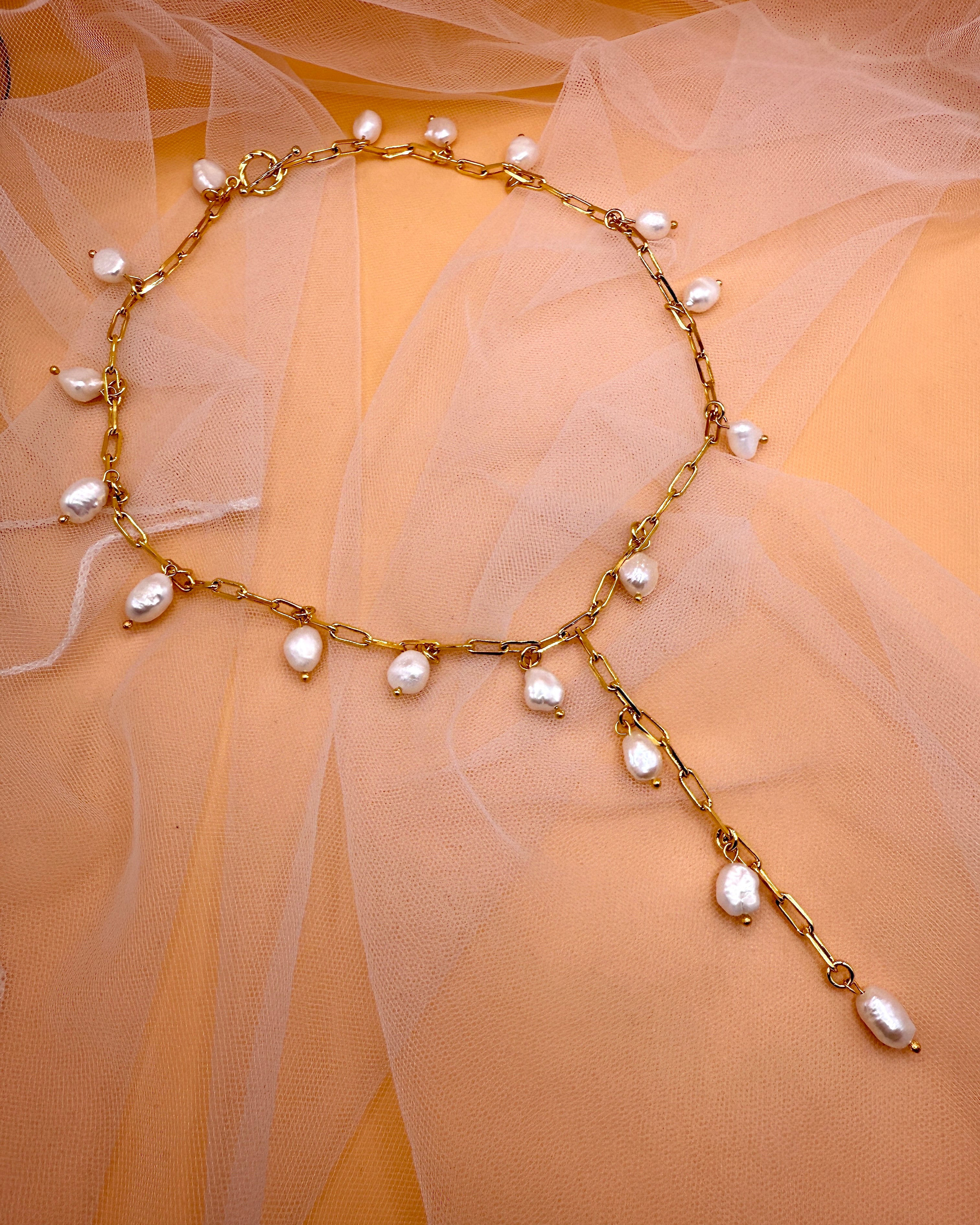 Chunky Pearl Lariat Necklace