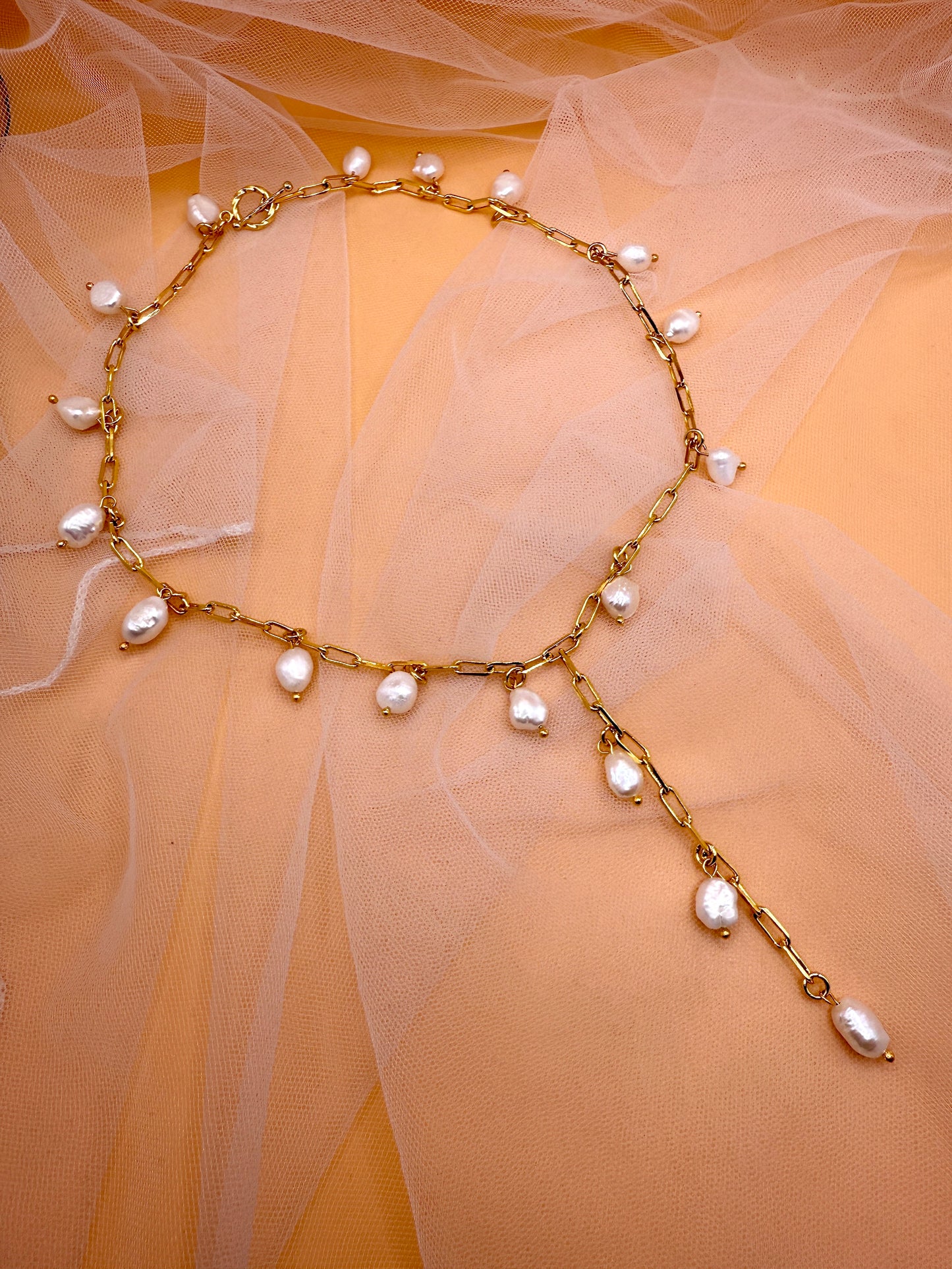 Chunky Pearl Lariat Necklace