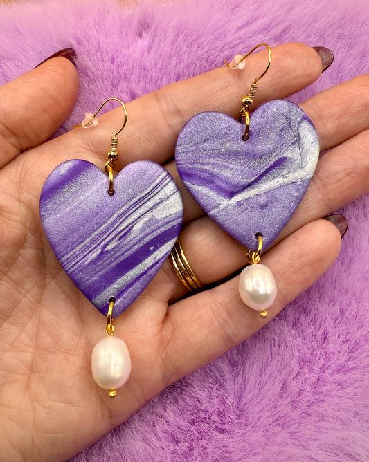 Marbled Heart Pearl Earrings