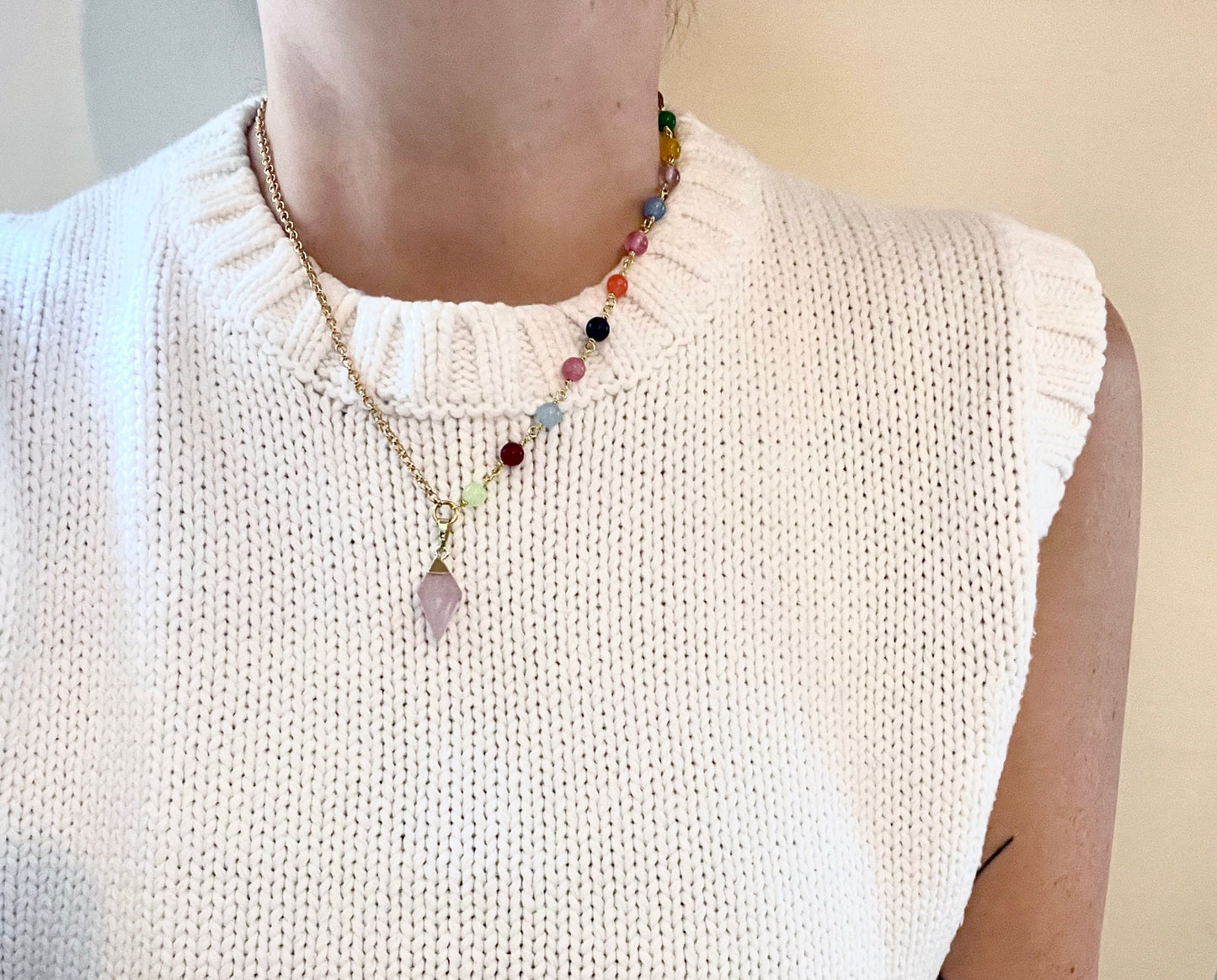 Rose Quartz Rainbow Necklace