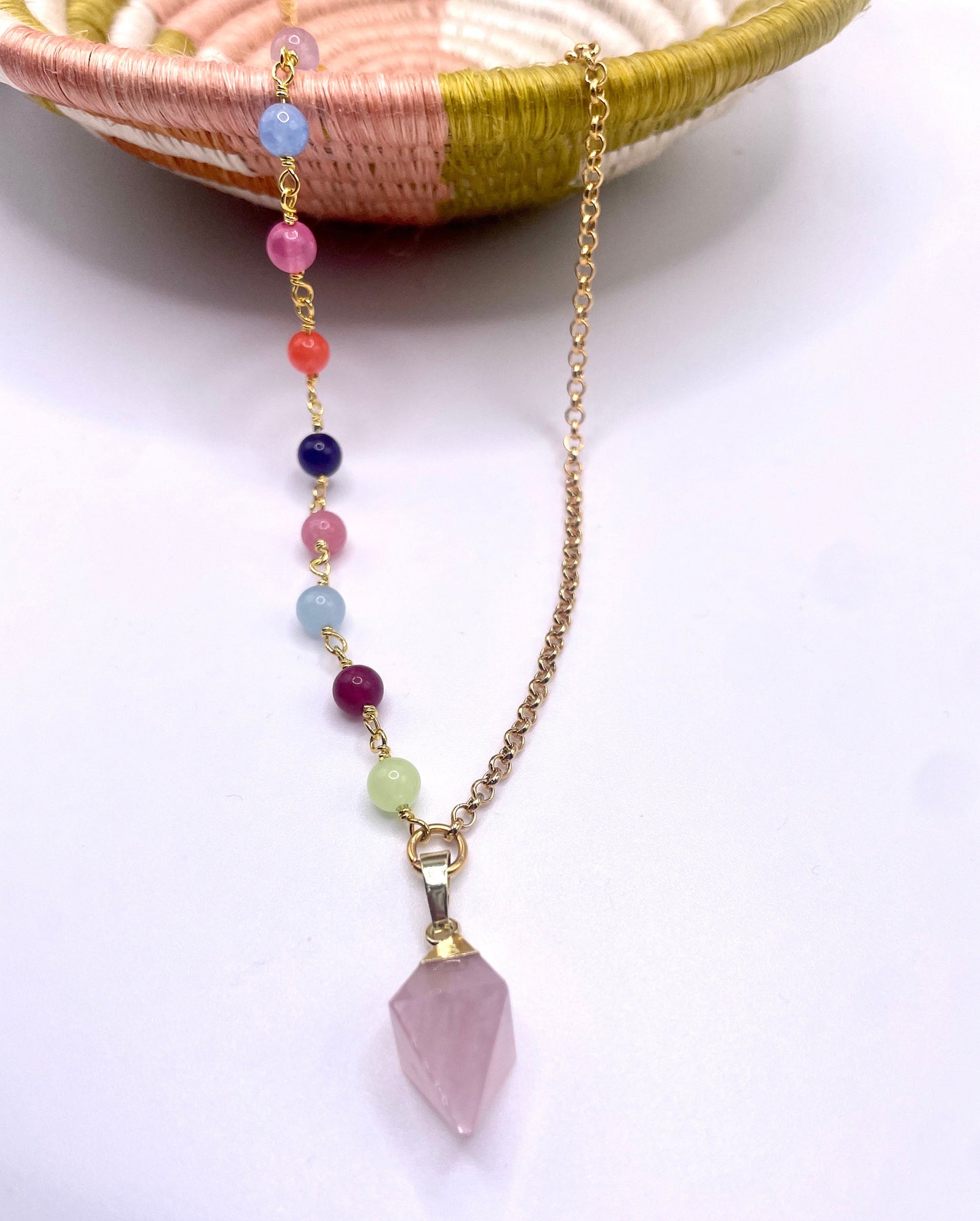 Rose Quartz Rainbow Necklace