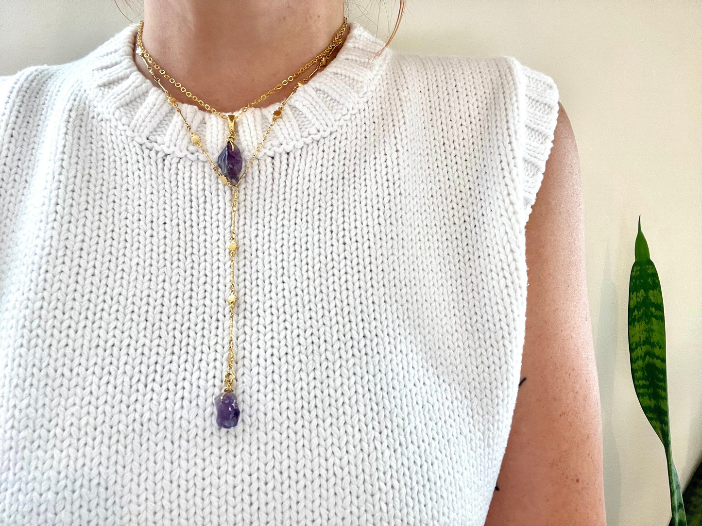 Amethyst Lariat Necklace