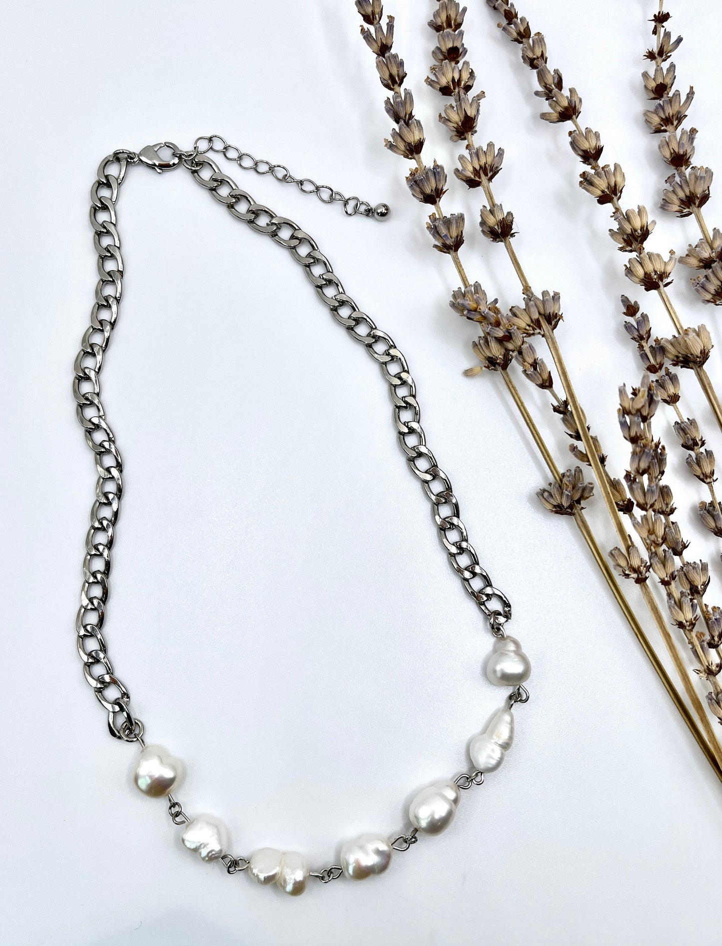 Pearl charm silver necklace