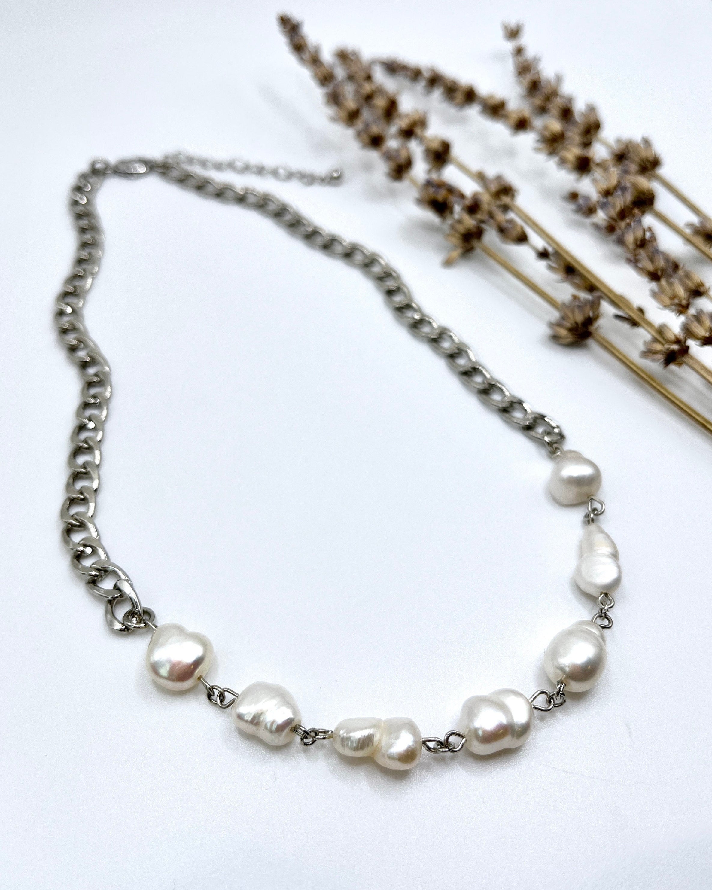 Pearl Charm Necklace in Silver