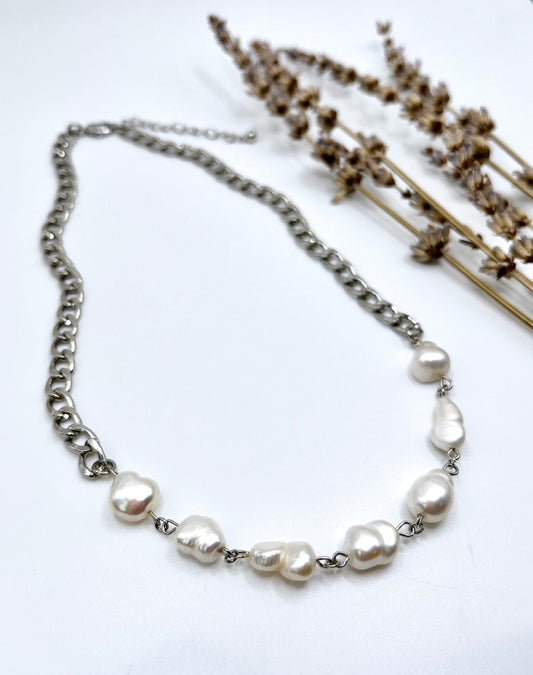 Pearl Charm Necklace in Silver