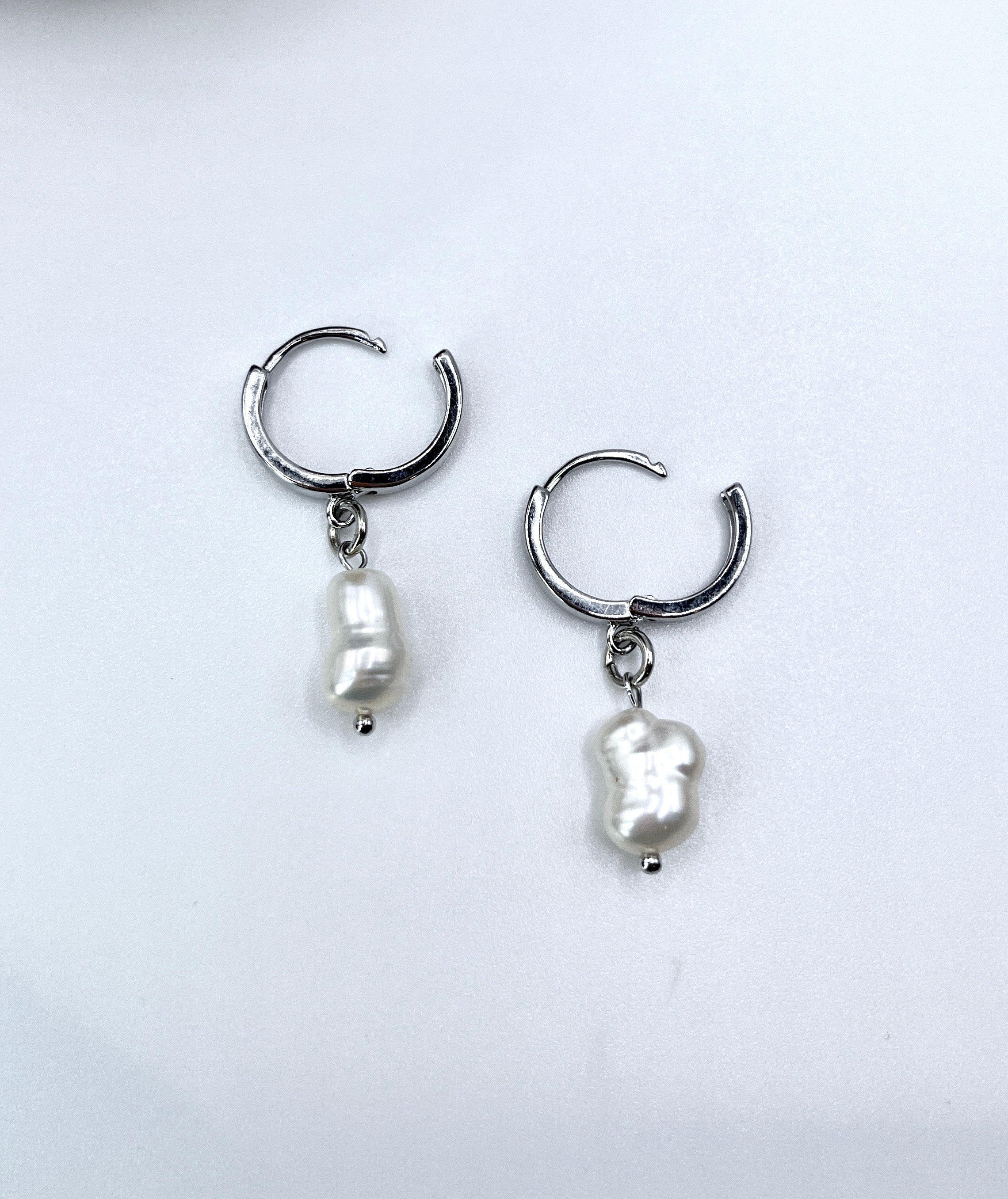 Pearl Huggie Earrings (Silver Plated)