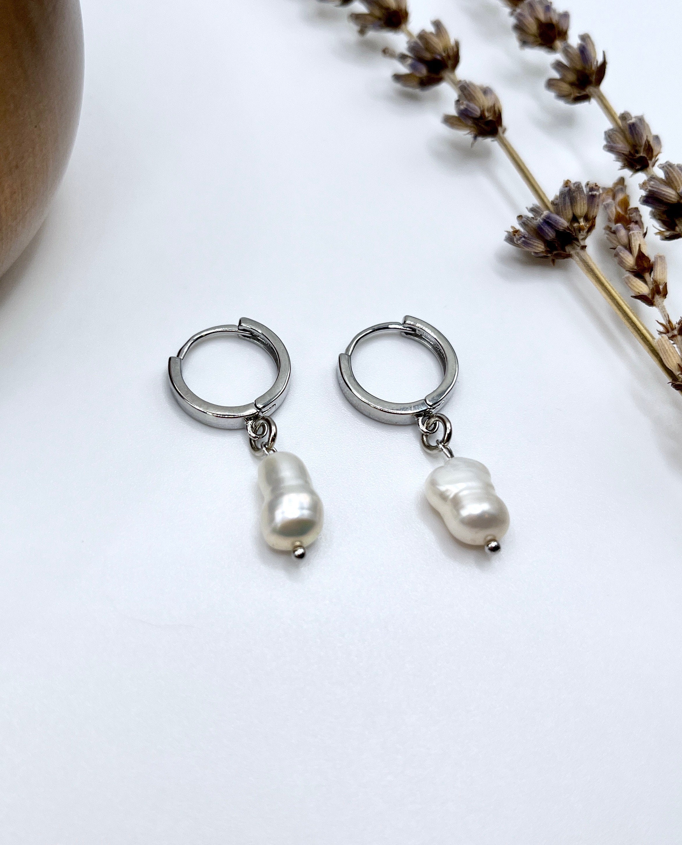 Pearl Huggie Earrings (Silver Plated)