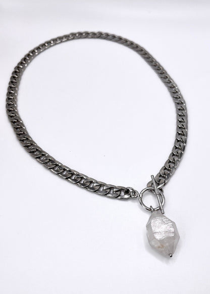 Chunky Quartz Necklace (Silver Plated)