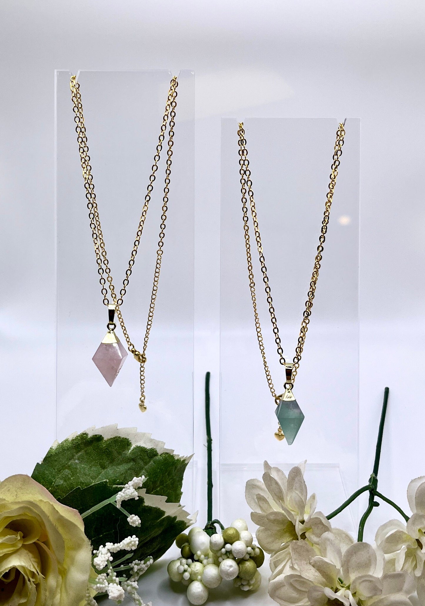 Quartz Pendant Necklace (Green or Pink)