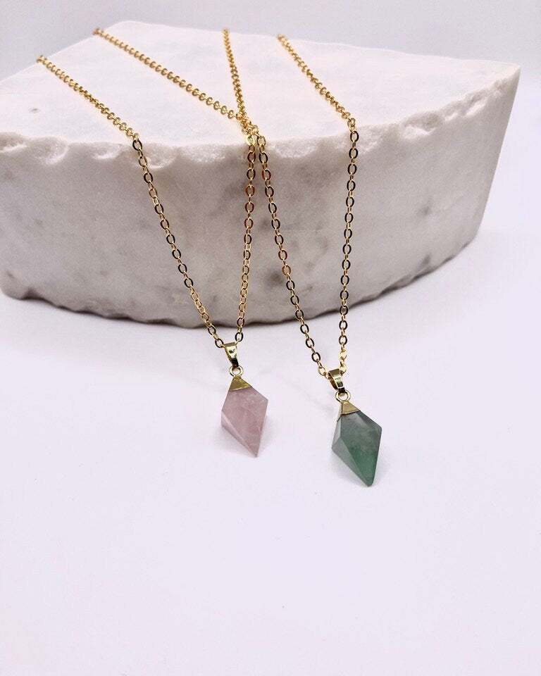 Quartz Pendant Necklace (Green or Pink)