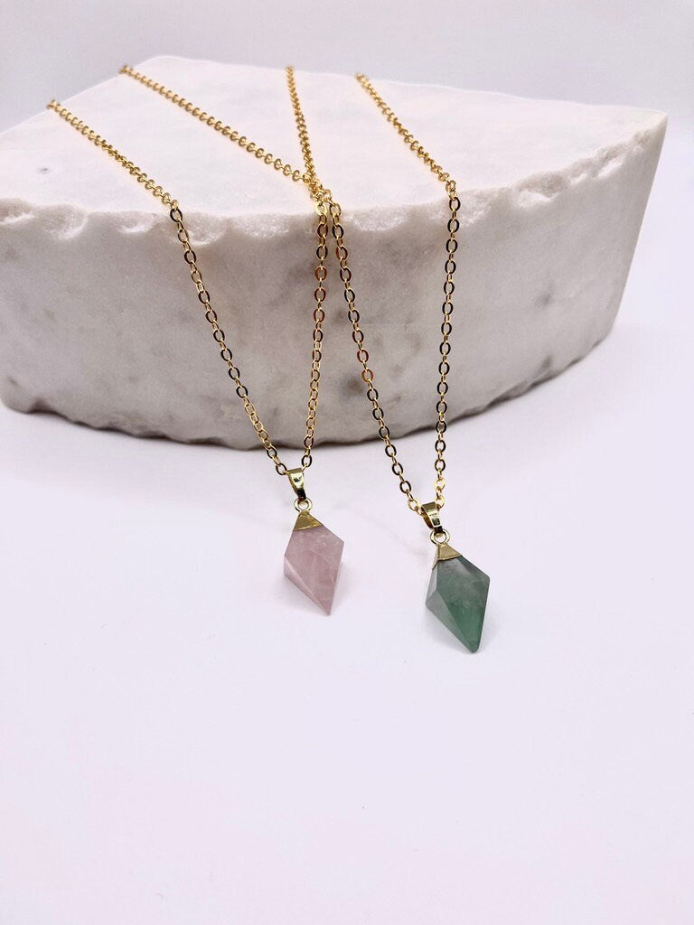 Quartz Pendant Necklace (Green or Pink)