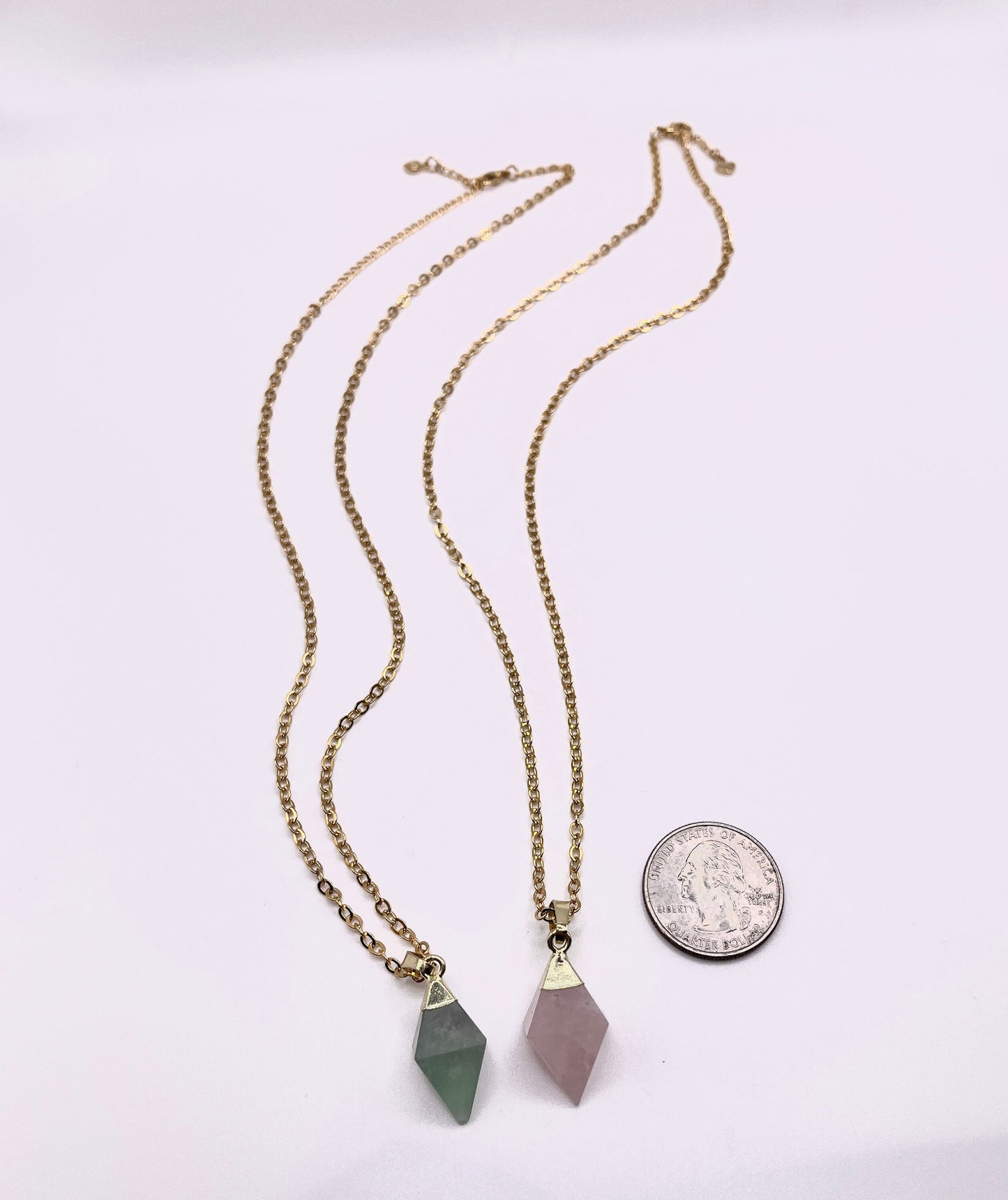 Quartz Pendant Necklace (Green or Pink)