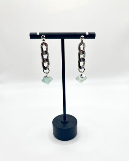 Fluorite Chain Earrings (Silver Plated)