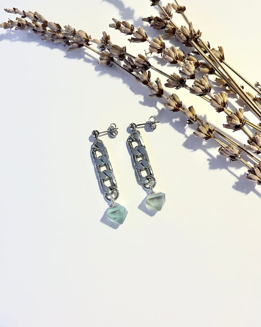 Fluorite Chain Earrings (Silver Plated)