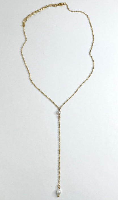 Dainty Pearl Lariat Necklace