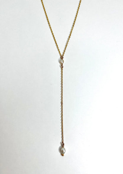 Dainty Pearl Lariat Necklace