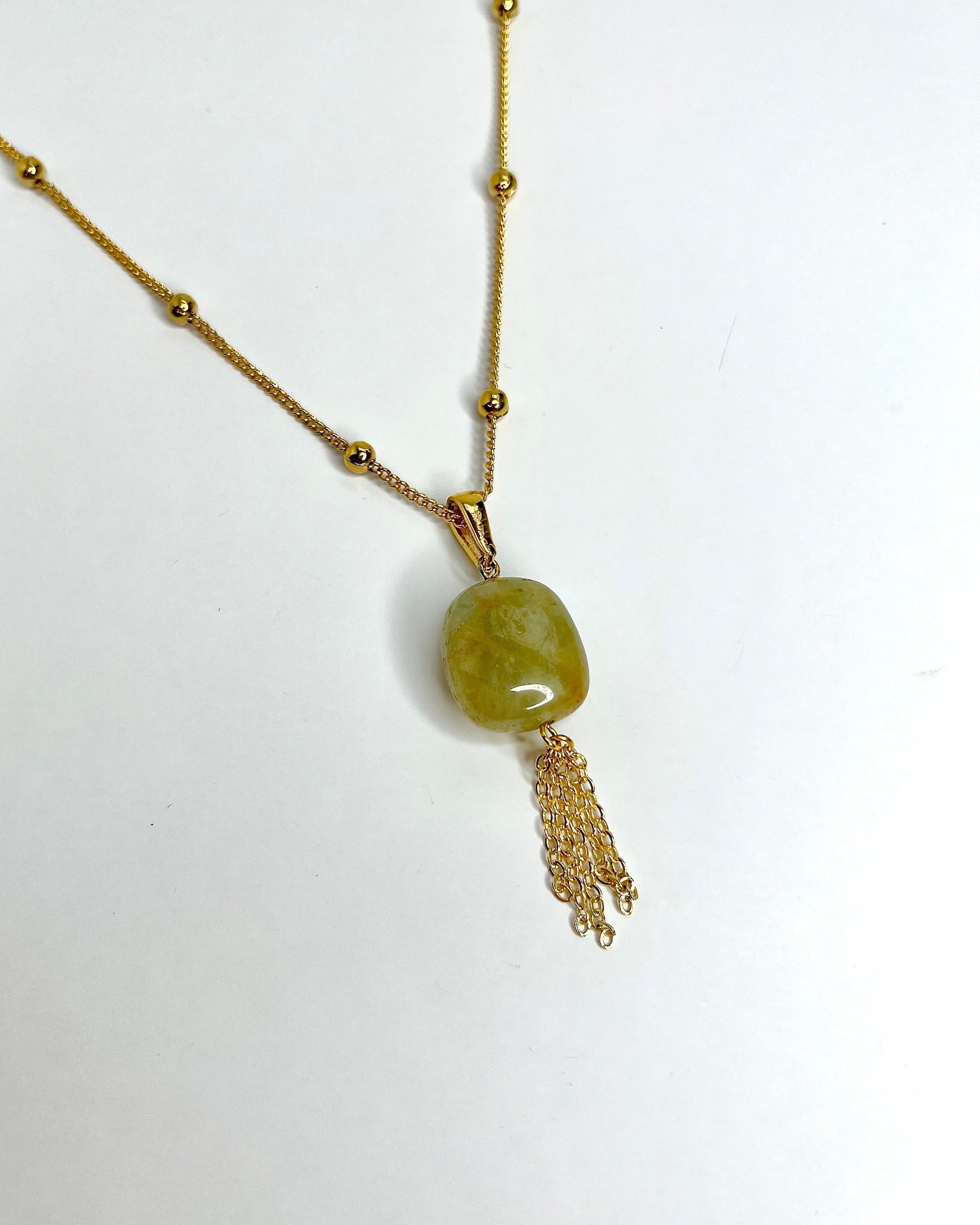Aquamarine Fringe Necklace – Polished Crystal on 24k Gold Plated Chain