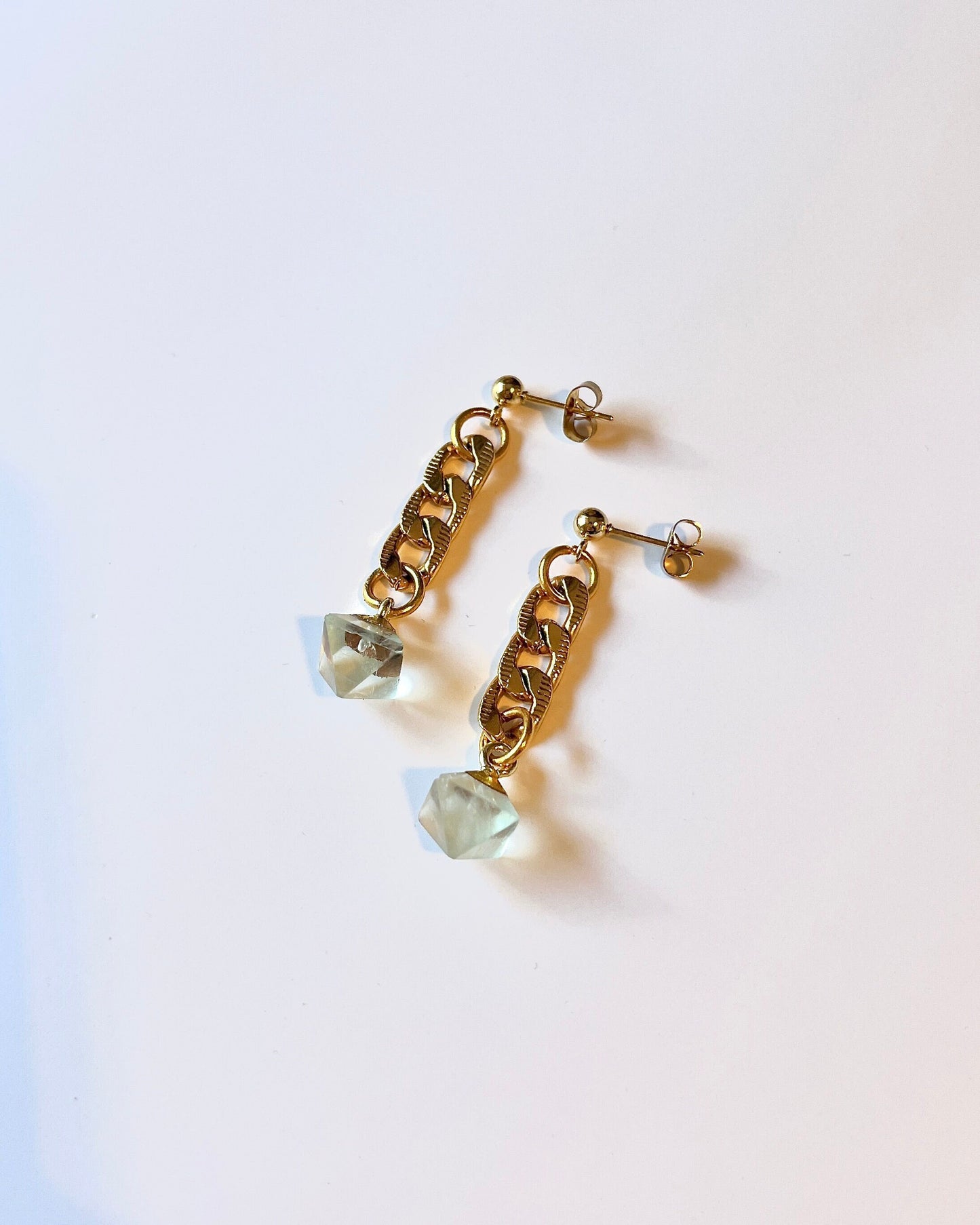 Fluorite Charm Earrings (Gold Plated)