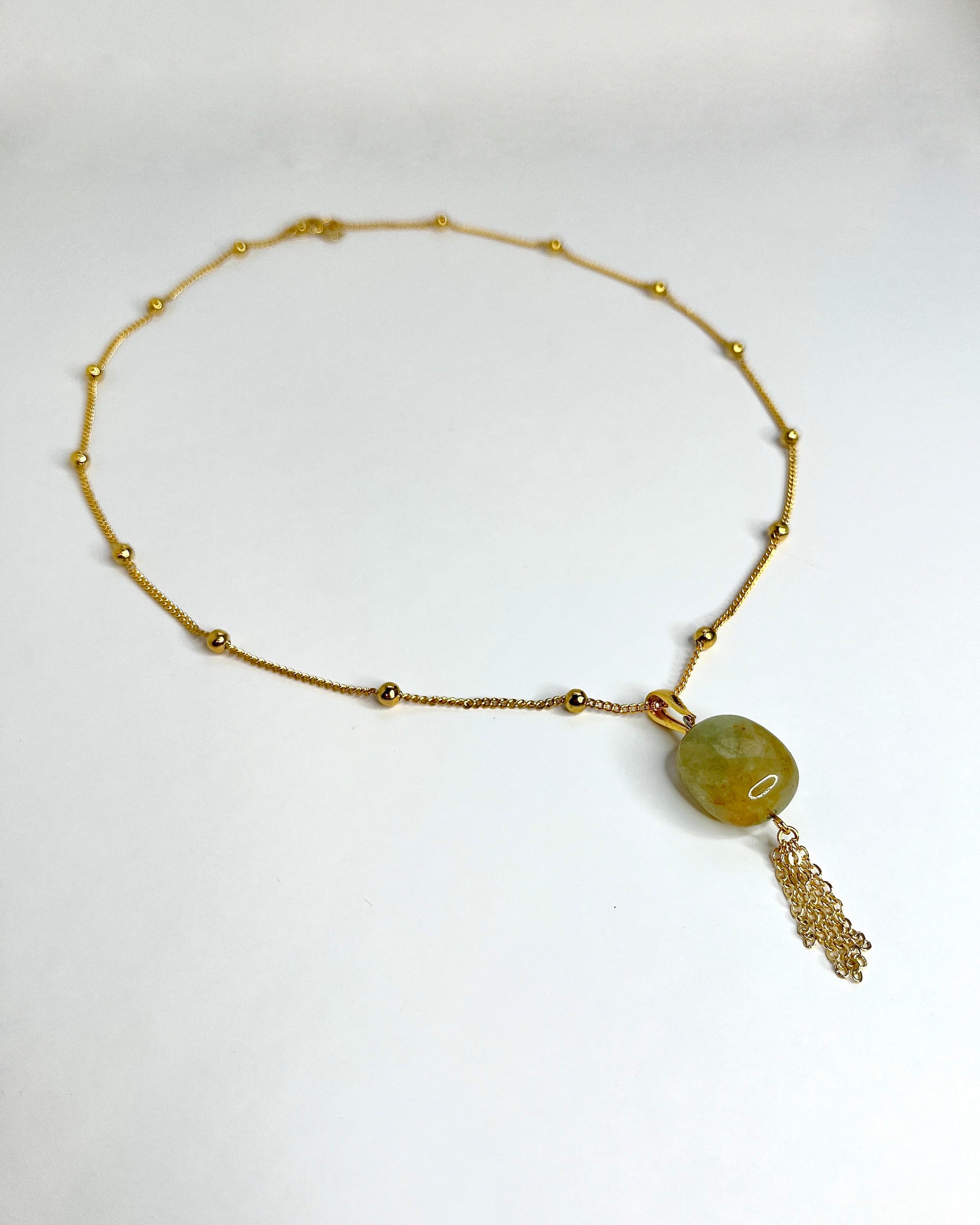 Aquamarine Fringe Necklace – Polished Crystal on 24k Gold Plated Chain