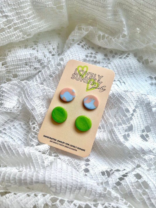 Green & Marble Studs (2 Pack)