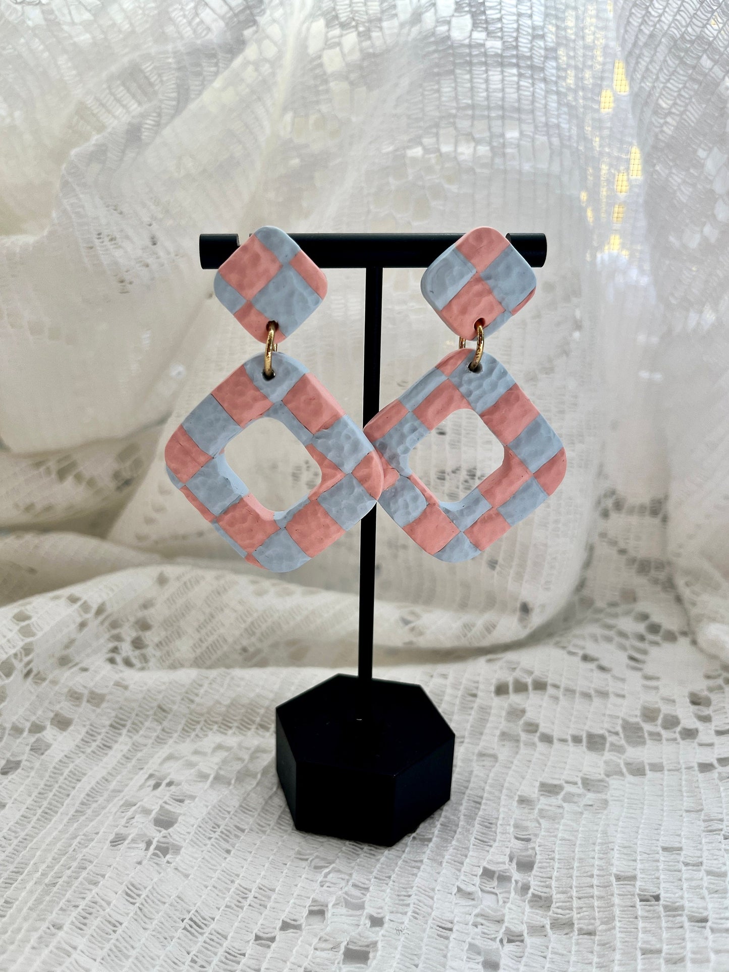 Textured Checkered Earrings